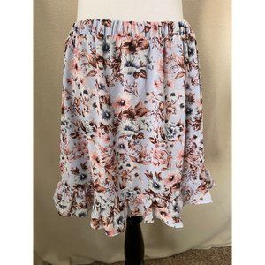 To Be Spoiled Girls Blue Floral Sheer Overlay Ruffle Bottom Skirt